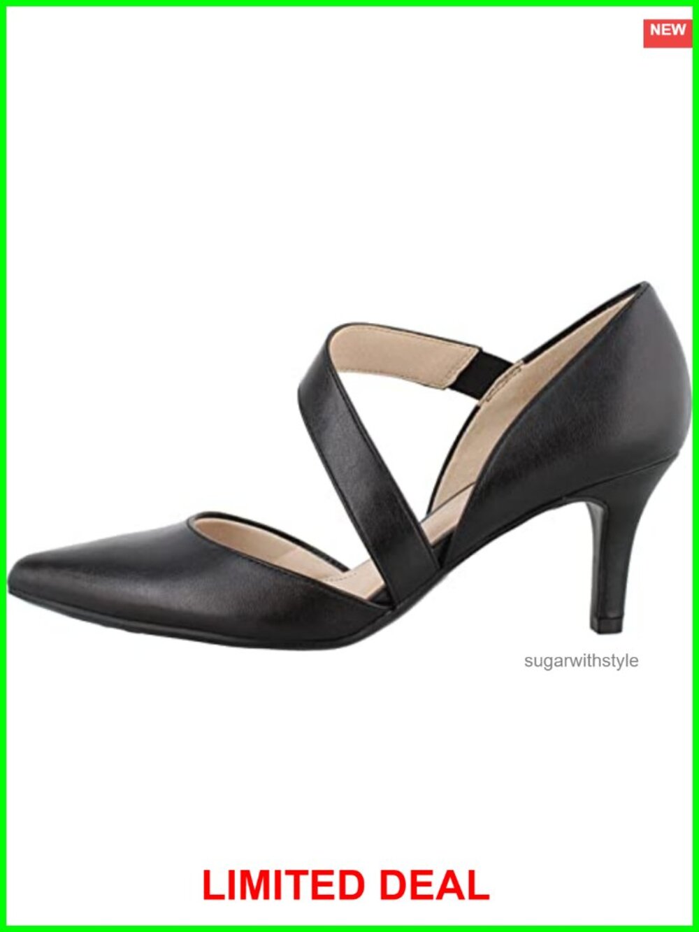 Women's Pointed Toe Pump with Crossover Strap and Mid Heel
